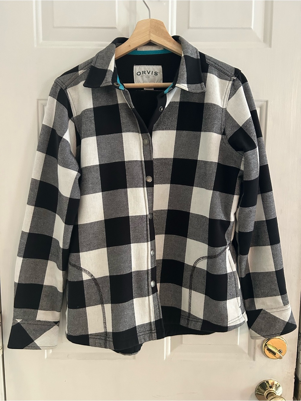 Orvis Black and White Checkered Jacket with Teal Trim